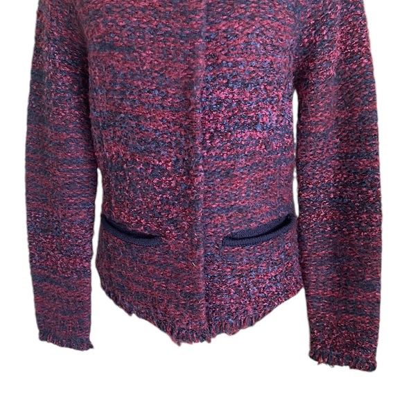 Anthropologie Curio Navy Blue & Maroon Purple Fringe  Cardigan Blazer - M - Picture 3 of 10